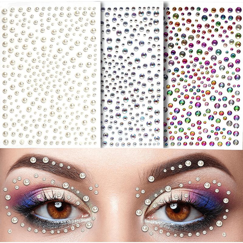 3pcs Face Rhinestone Stickers, Hair Shiny Glue Stickers, Festival Jewelry  Pearl Gemstone Crystal Stickers For Face Eyes Masquerade Concert Hair Body  Stickers, Today's Best Daily Deals